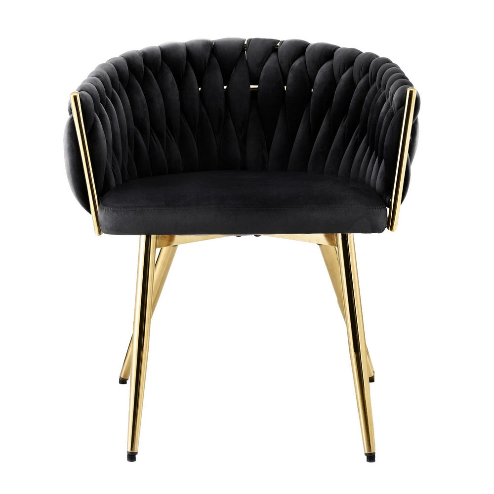 Artiss 1x Dining Chair Armchair Cafe Kitchen Lounge Chairs Velvet Weaving Black - Image 3