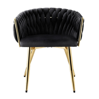 Artiss 1x Dining Chair Armchair Cafe Kitchen Lounge Chairs Velvet Weaving Black - Image 3