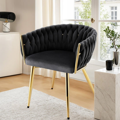 Artiss 1x Dining Chair Armchair Cafe Kitchen Lounge Chairs Velvet Weaving Black - Image 7