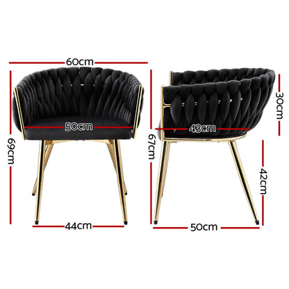 1 Set of 2 Artiss Dining Chairs Velvet Armchair Black - Image 2