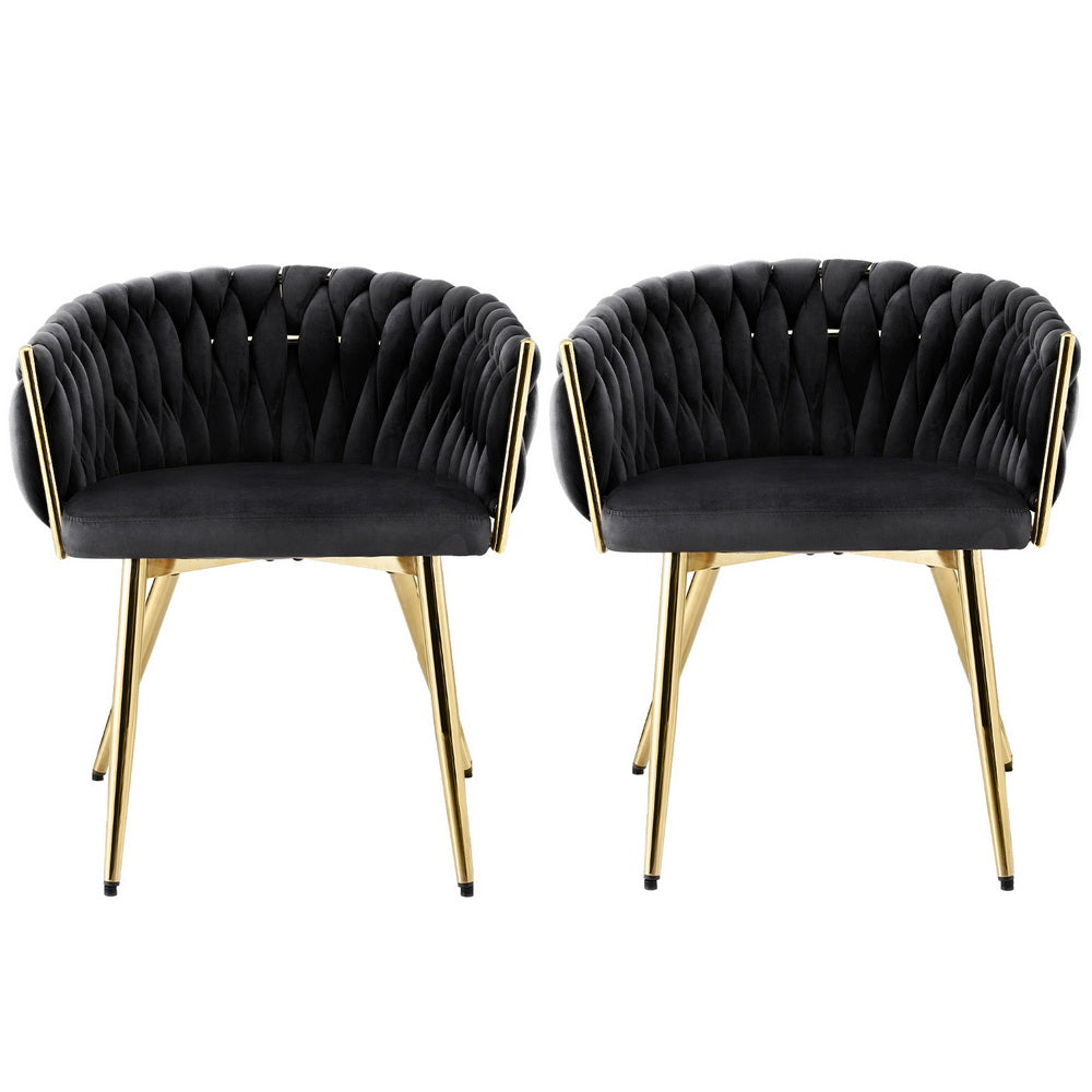 1 Set of 2 Artiss Dining Chairs Velvet Armchair Black - Image 3