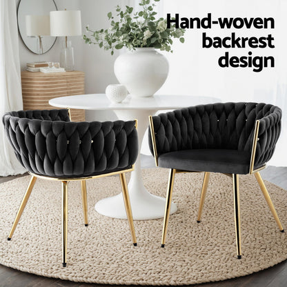 1 Set of 2 Artiss Dining Chairs Velvet Armchair Black - Image 4