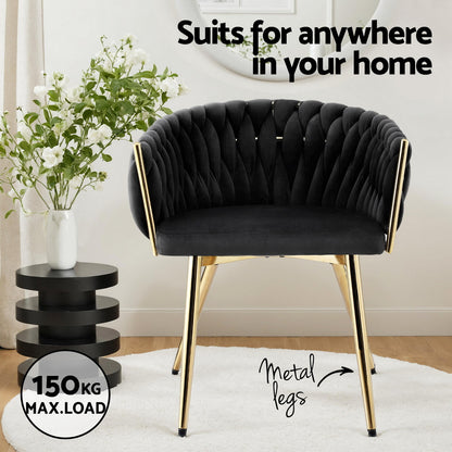 1 Set of 2 Artiss Dining Chairs Velvet Armchair Black - Image 5