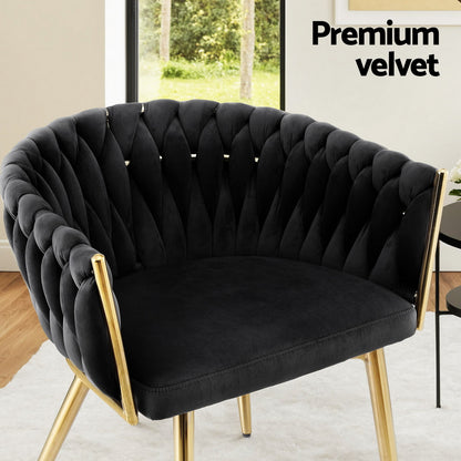1 Set of 2 Artiss Dining Chairs Velvet Armchair Black - Image 6
