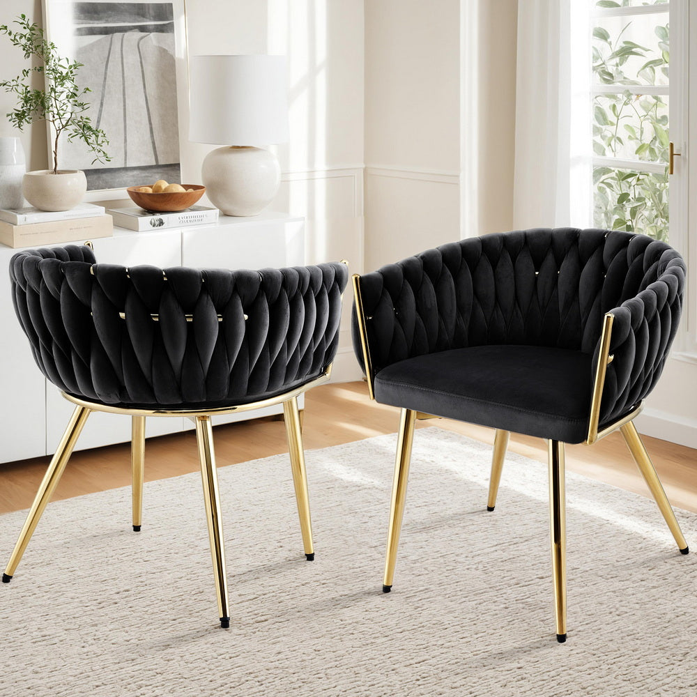 1 Set of 2 Artiss Dining Chairs Velvet Armchair Black - Image 7