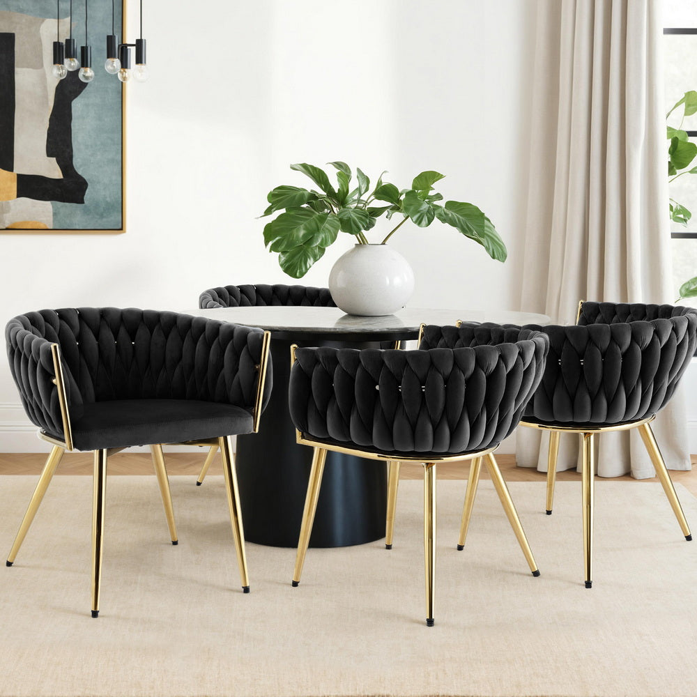 1 Set of 4 Artiss Dining Chairs Velvet Armchair Black - Image 7