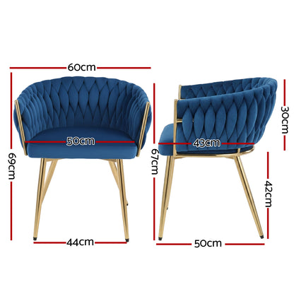 1 Set of 4 Artiss Dining Chairs Velvet Weaving Armchair Blue - Image 2