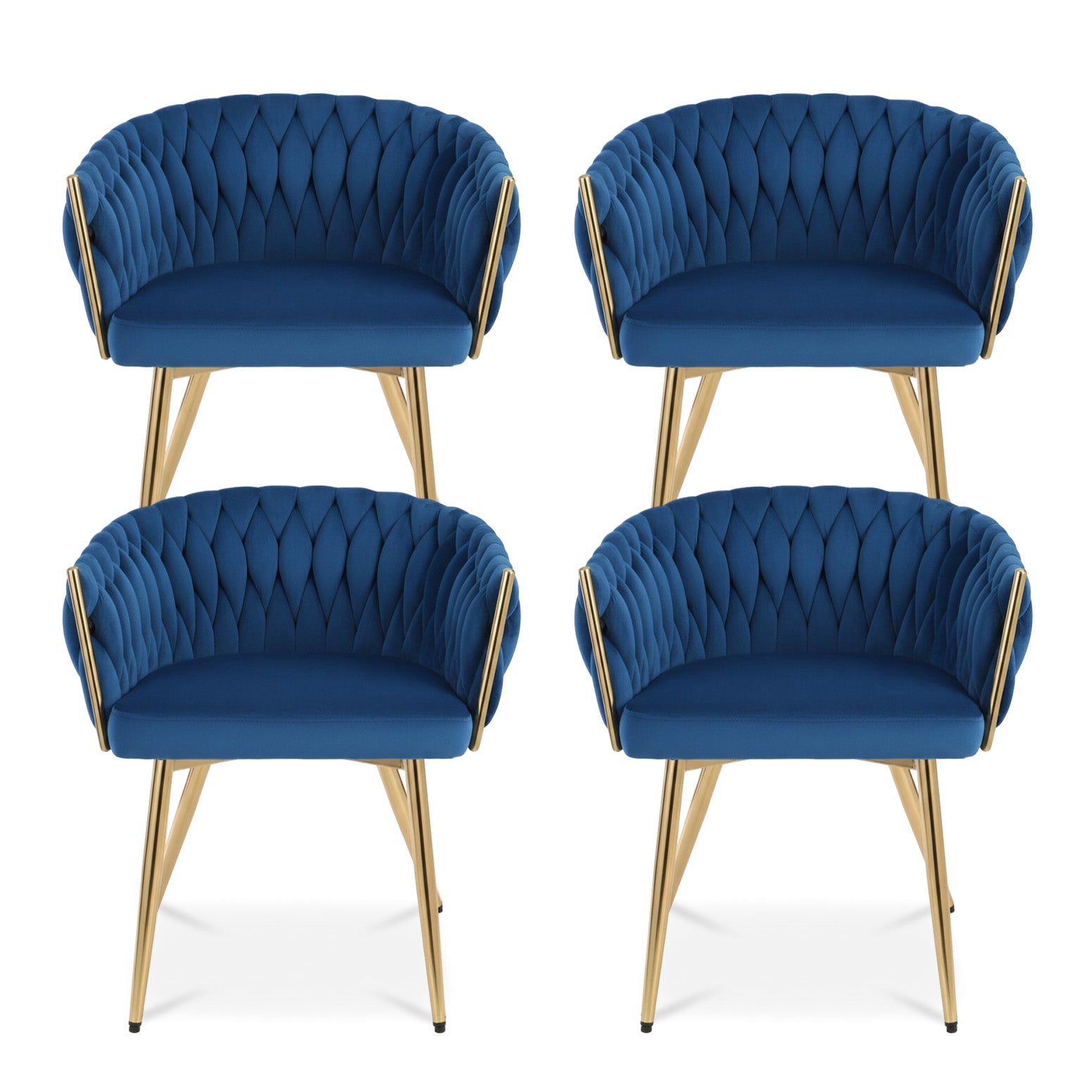 1 Set of 4 Artiss Dining Chairs Velvet Weaving Armchair Blue - Image 3