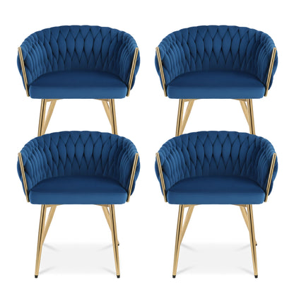 1 Set of 4 Artiss Dining Chairs Velvet Weaving Armchair Blue - Image 3
