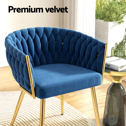 1 Set of 4 Artiss Dining Chairs Velvet Weaving Armchair Blue - Image 6