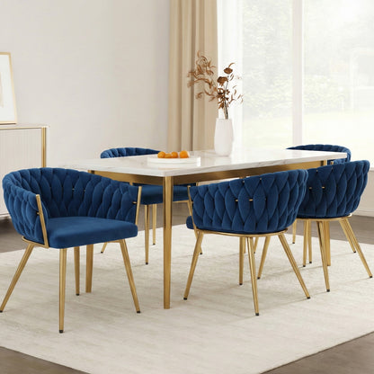 1 Set of 4 Artiss Dining Chairs Velvet Weaving Armchair Blue - Image 7