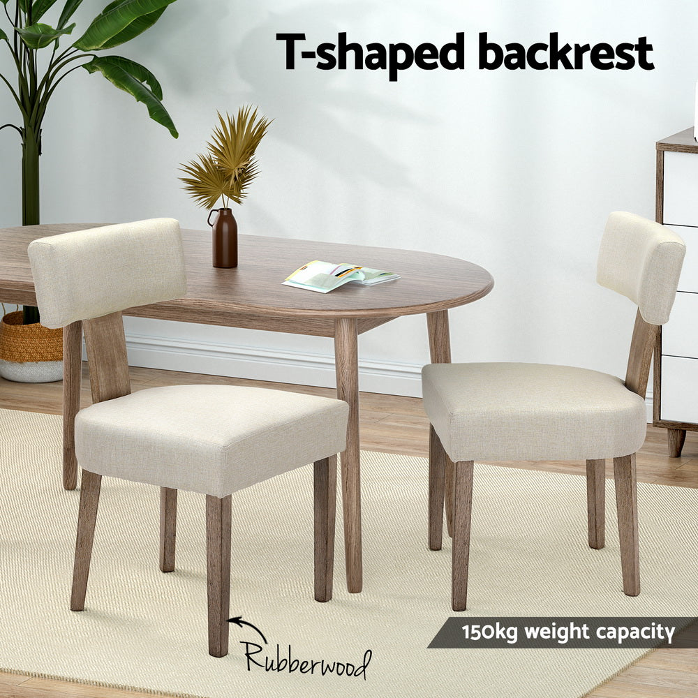 Artiss Dining Chairs Set of 4 Linen Fabric Wooden Beige - Image 4