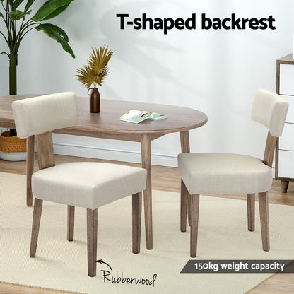 Artiss Dining Chairs Set of 4 Linen Fabric Wooden Beige - Image 4