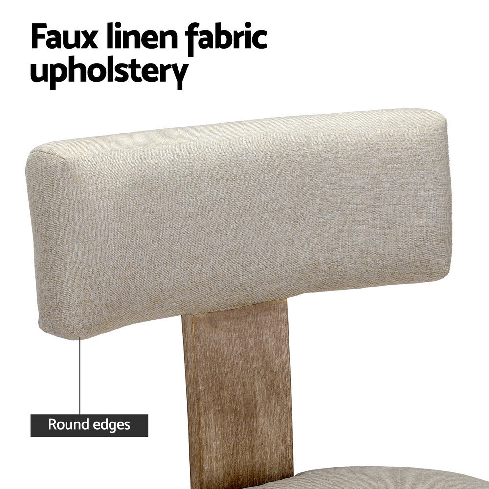 Artiss Dining Chairs Set of 4 Linen Fabric Wooden Beige - Image 5