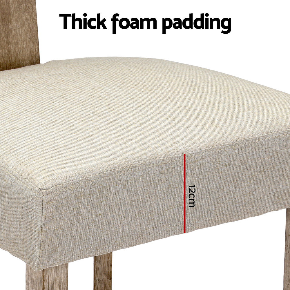 Artiss Dining Chairs Set of 4 Linen Fabric Wooden Beige - Image 6
