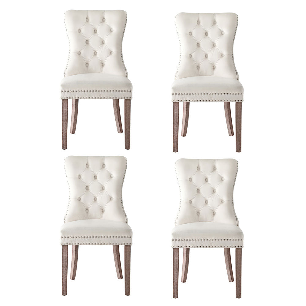 1 Set of 4 Artiss Dining Chairs Beige Velvet - Image 3