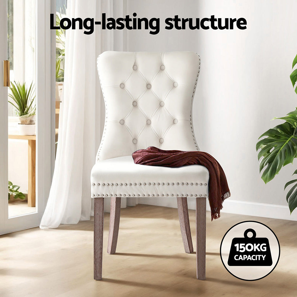 1 Set of 4 Artiss Dining Chairs Beige Velvet - Image 4