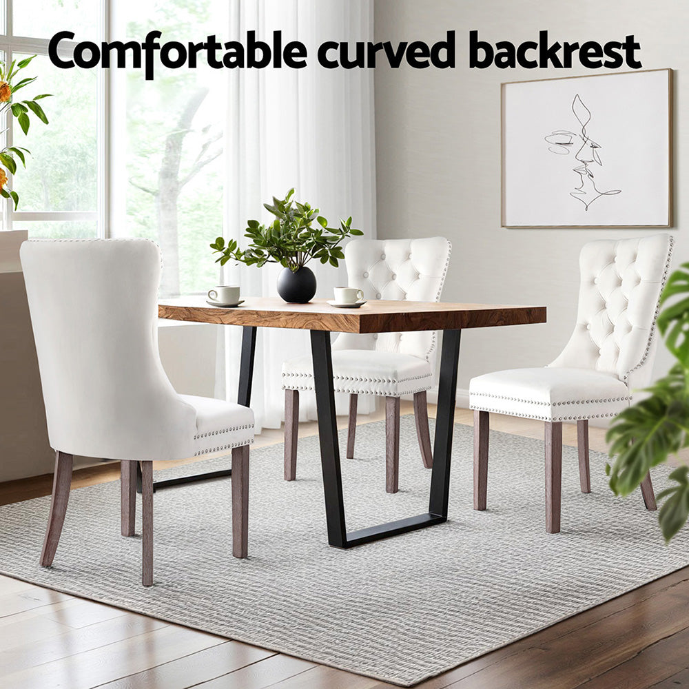 1 Set of 4 Artiss Dining Chairs Beige Velvet - Image 5