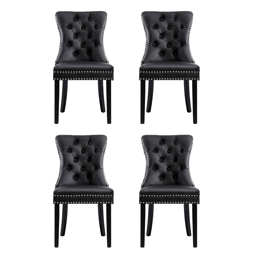 1 Set of 4 Artiss Dining Chairs Black Leather - Image 3
