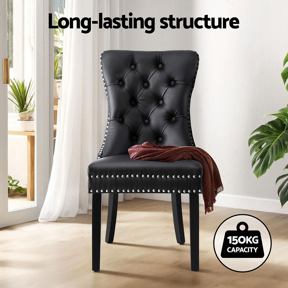 1 Set of 4 Artiss Dining Chairs Black Leather - Image 4