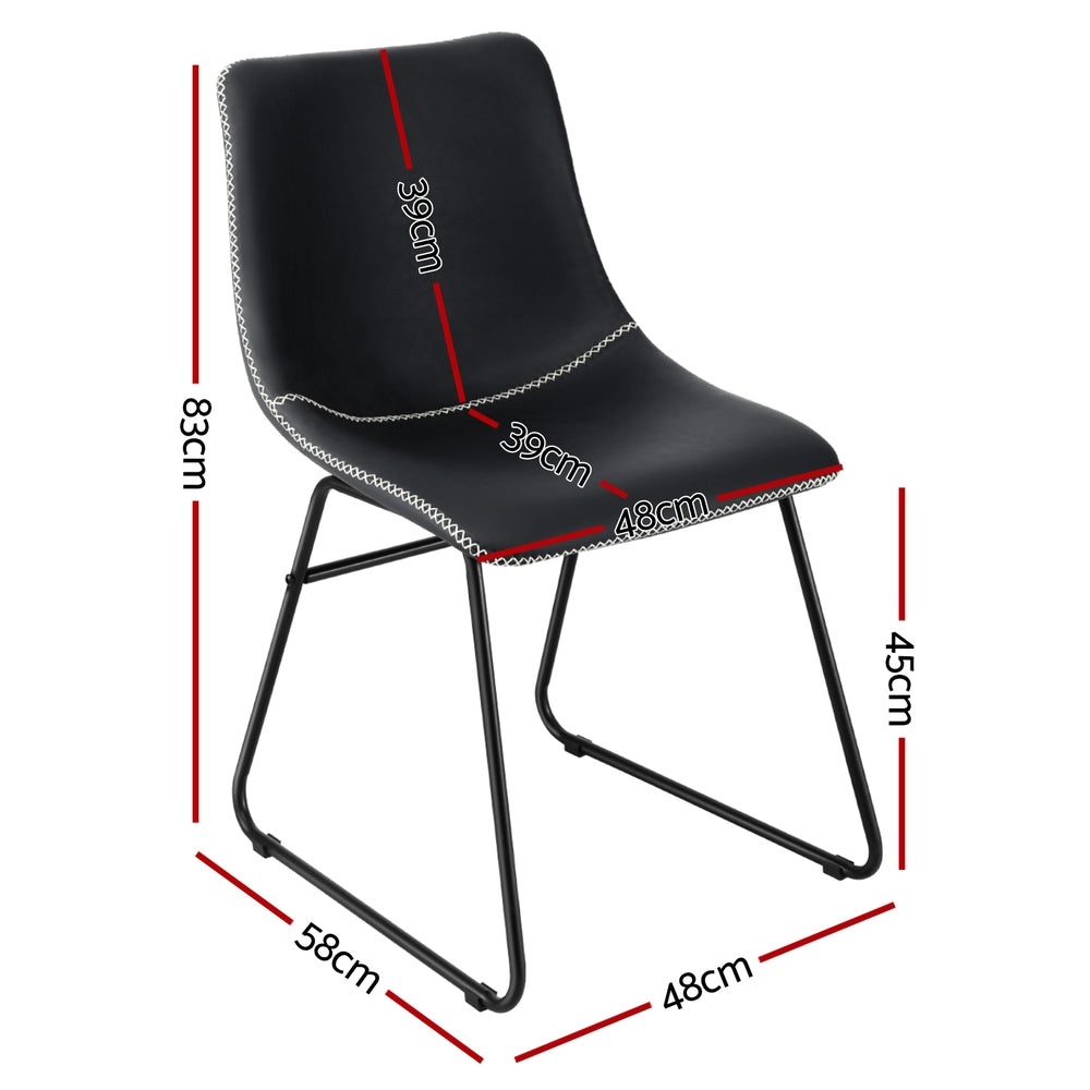 Artiss 2x Dining Chairs Retro PU Leather Kitchen Lounge Cafe Accent Chair Black - Image 2