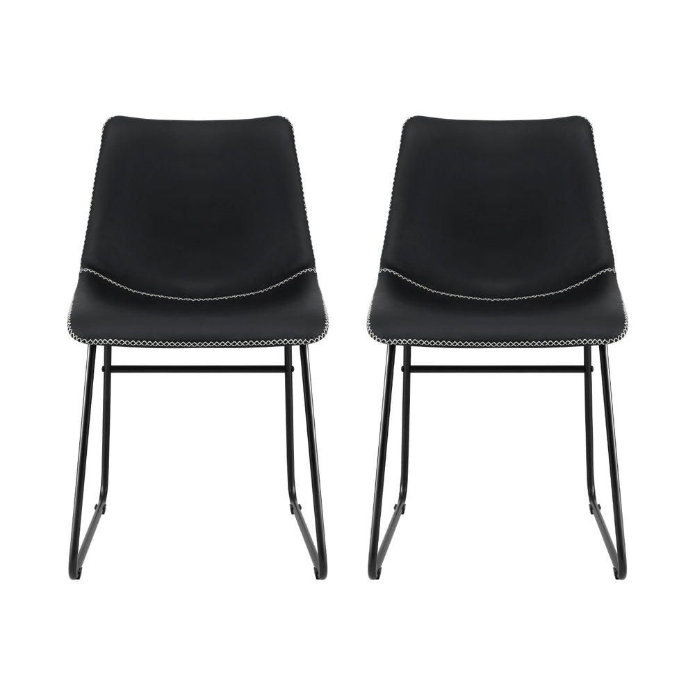 Artiss 2x Dining Chairs Retro PU Leather Kitchen Lounge Cafe Accent Chair Black - Image 3