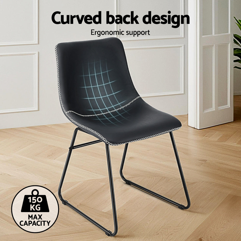 Artiss 2x Dining Chairs Retro PU Leather Kitchen Lounge Cafe Accent Chair Black - Image 4