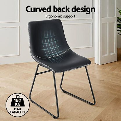 Artiss 2x Dining Chairs Retro PU Leather Kitchen Lounge Cafe Accent Chair Black - Image 4