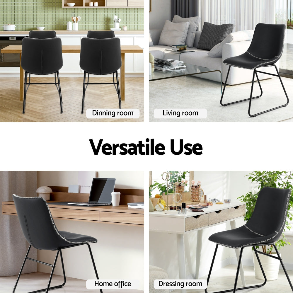 Artiss 2x Dining Chairs Retro PU Leather Kitchen Lounge Cafe Accent Chair Black - Image 5