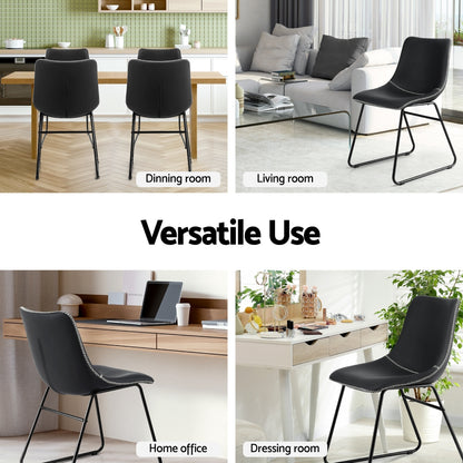 Artiss 2x Dining Chairs Retro PU Leather Kitchen Lounge Cafe Accent Chair Black - Image 5