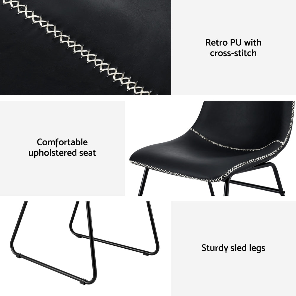 Artiss 2x Dining Chairs Retro PU Leather Kitchen Lounge Cafe Accent Chair Black - Image 6