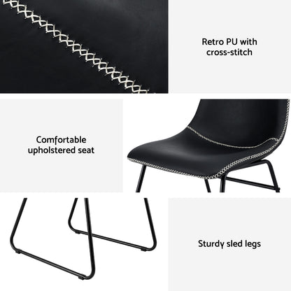 Artiss 2x Dining Chairs Retro PU Leather Kitchen Lounge Cafe Accent Chair Black - Image 6