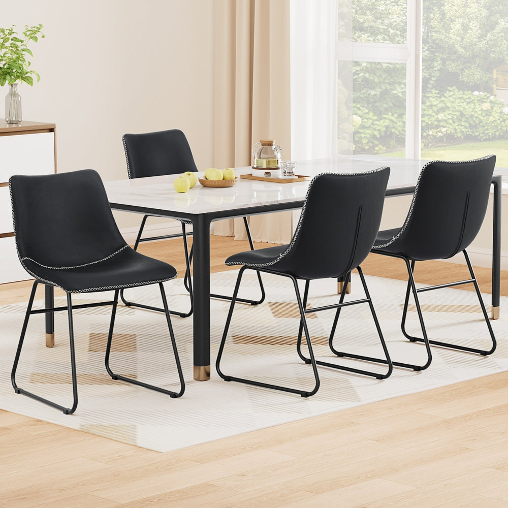 Artiss 4x Dining Chairs Retro PU Leather Kitchen Lounge Cafe Accent Chair Black - Image 7