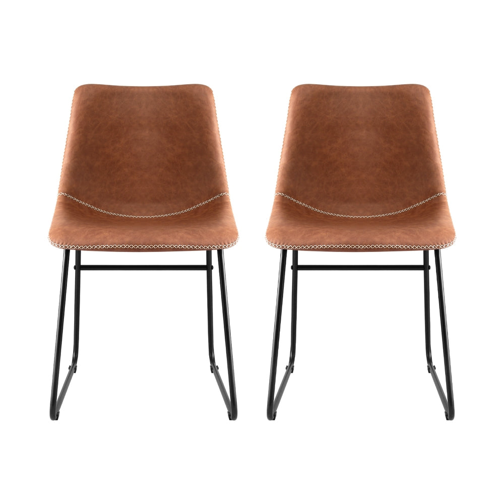 Artiss 2x Dining Chairs Retro PU Leather Kitchen Lounge Cafe Accent Chair Brown - Image 3