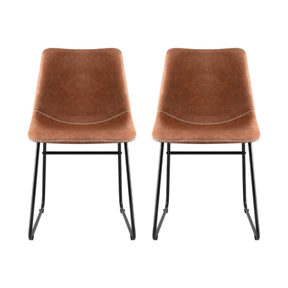 Artiss 2x Dining Chairs Retro PU Leather Kitchen Lounge Cafe Accent Chair Brown - Image 3