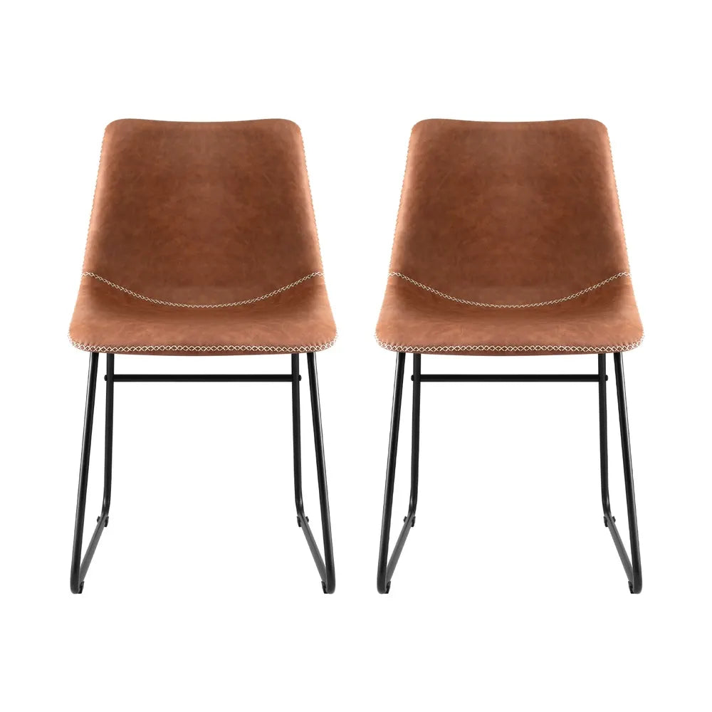 Artiss 2x Dining Chairs Retro PU Leather Kitchen Lounge Cafe Accent Chair Brown - Image 3