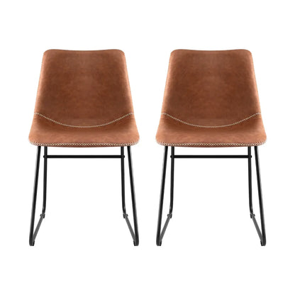 Artiss 2x Dining Chairs Retro PU Leather Kitchen Lounge Cafe Accent Chair Brown - Image 3