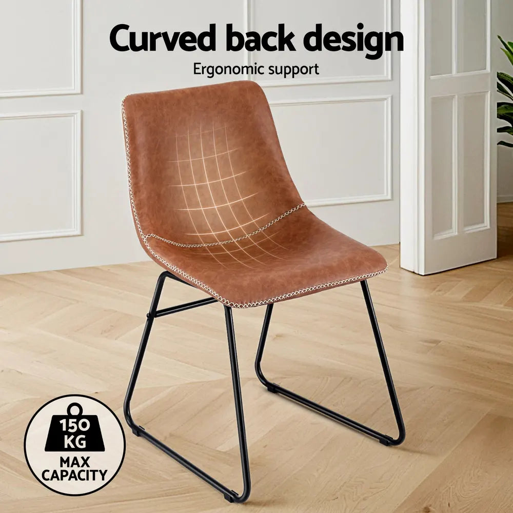 Artiss 2x Dining Chairs Retro PU Leather Kitchen Lounge Cafe Accent Chair Brown - Image 4