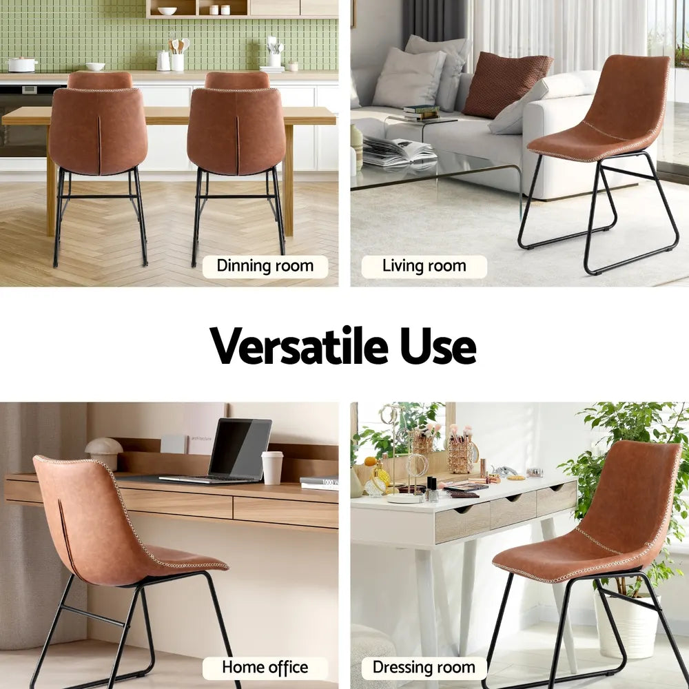 Artiss 2x Dining Chairs Retro PU Leather Kitchen Lounge Cafe Accent Chair Brown - Image 5