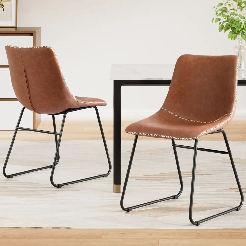 Artiss 2x Dining Chairs Retro PU Leather Kitchen Lounge Cafe Accent Chair Brown - Image 7