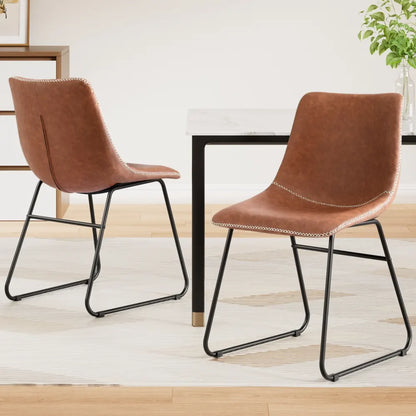 Artiss 2x Dining Chairs Retro PU Leather Kitchen Lounge Cafe Accent Chair Brown - Image 7