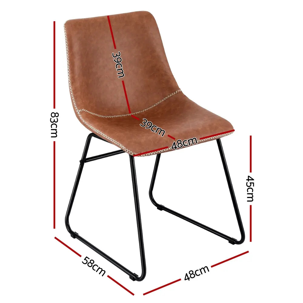 Artiss 4x Dining Chairs Retro PU Leather Kitchen Lounge Cafe Accent Chair Brown - Image 2