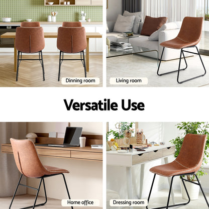 Artiss 4x Dining Chairs Retro PU Leather Kitchen Lounge Cafe Accent Chair Brown - Image 5
