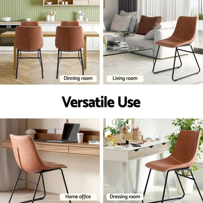 Artiss 4x Dining Chairs Retro PU Leather Kitchen Lounge Cafe Accent Chair Brown - Image 5