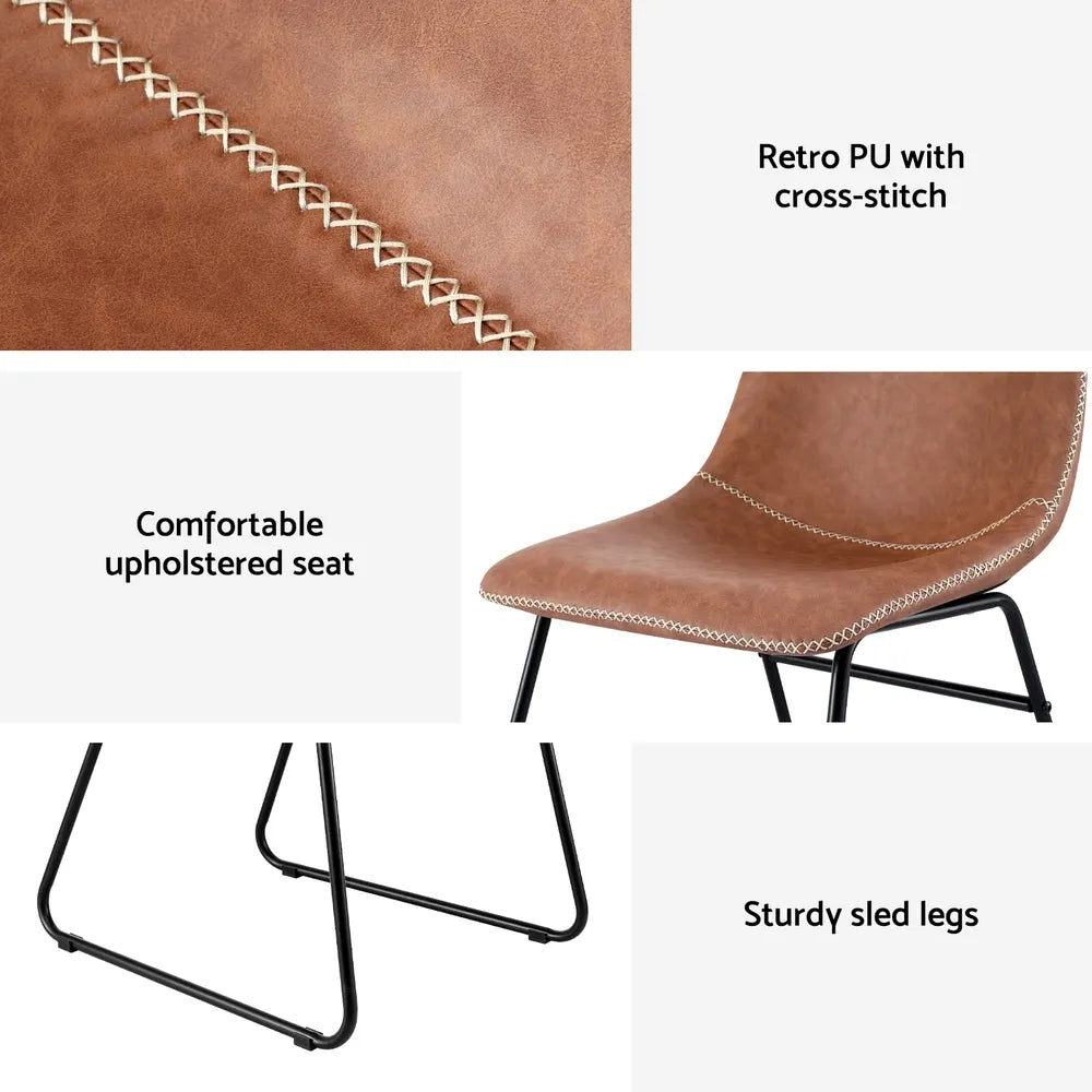 Artiss 4x Dining Chairs Retro PU Leather Kitchen Lounge Cafe Accent Chair Brown - Image 6