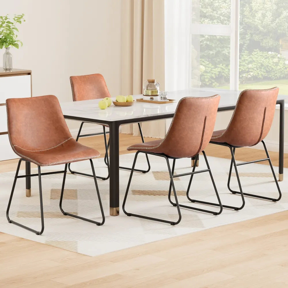 Artiss 4x Dining Chairs Retro PU Leather Kitchen Lounge Cafe Accent Chair Brown - Image 7