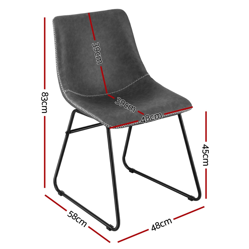 Artiss 2x Dining Chairs Retro PU Leather Kitchen Lounge Cafe Accent Chair Grey - Image 2