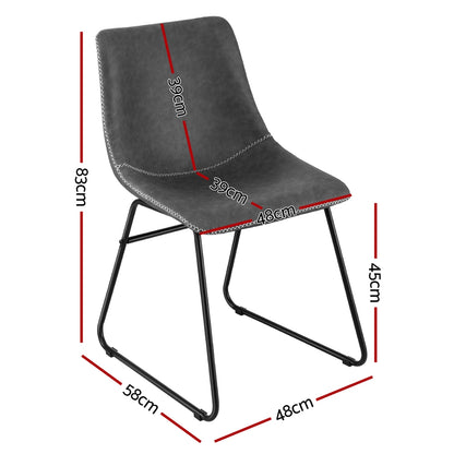 Artiss 2x Dining Chairs Retro PU Leather Kitchen Lounge Cafe Accent Chair Grey - Image 2