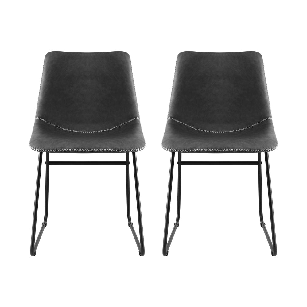 Artiss 2x Dining Chairs Retro PU Leather Kitchen Lounge Cafe Accent Chair Grey - Image 3