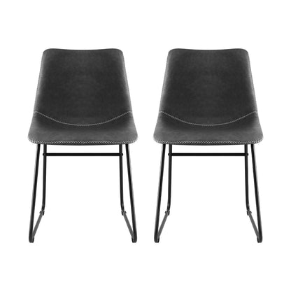 Artiss 2x Dining Chairs Retro PU Leather Kitchen Lounge Cafe Accent Chair Grey - Image 3